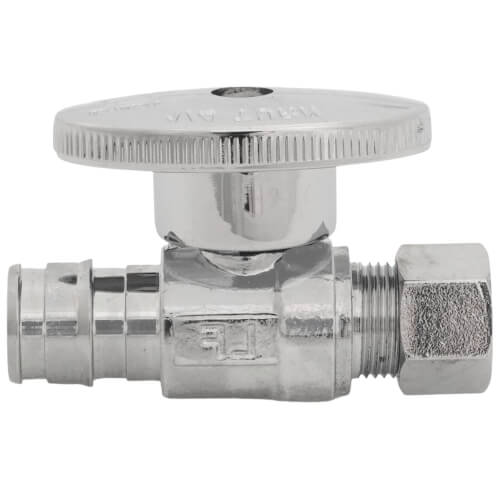 Main product image of 1/2" Expansion PEX x 3/8" OD Comp 1/4 Turn Straight Stop (Chrome Plated)