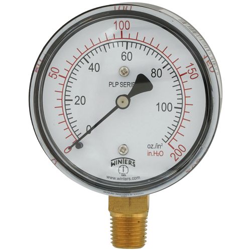 Main product image of 2-1/2" PLP Steel Low Pressure Gauge, 1/4" Bottom NPT w/ Brass Internals (0-200" WC)