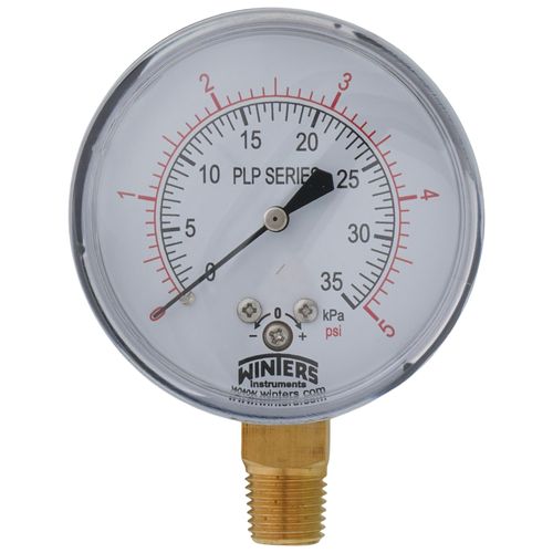 Main product image of 2-1/2" PLP Steel Low Pressure Gauge, 1/4" Bottom NPT w/ Brass Internals (0-5 PSI)