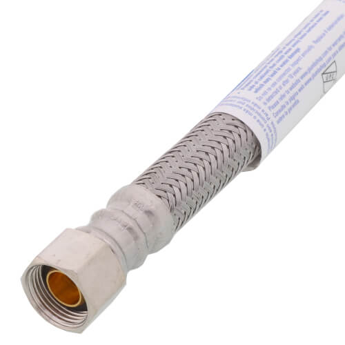 12" Braided Stainless Steel Dishwasher Connector w/ Flag Label (3/8" x 3/8" Compression Thread)