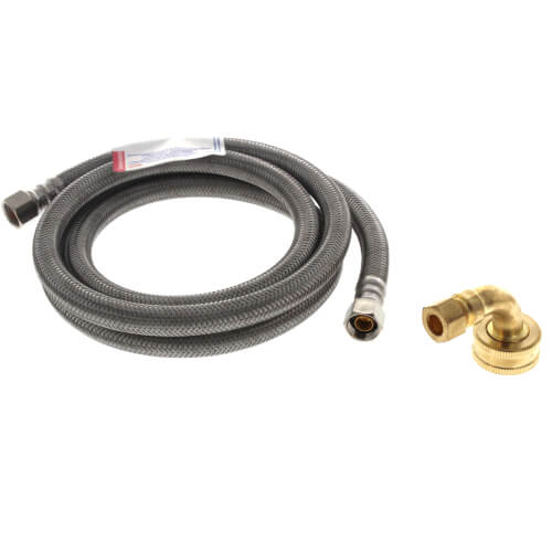 Main product image of 60" Braided Stainless Steel Dishwasher Connector w/ Garden Hose Elbow (3/8" x 3/8" Compression) 