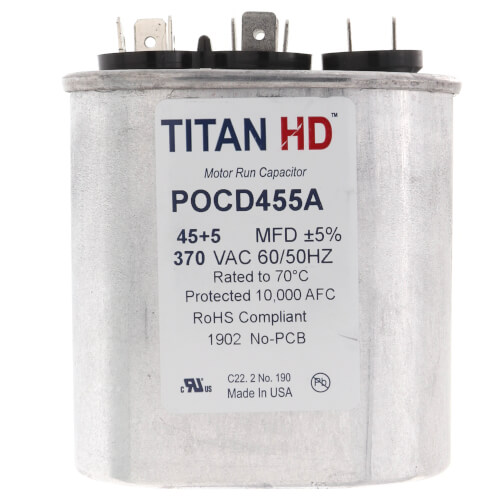 Main product image of 45/5 MFD Oval Dual Motor Run Capacitor (370V)