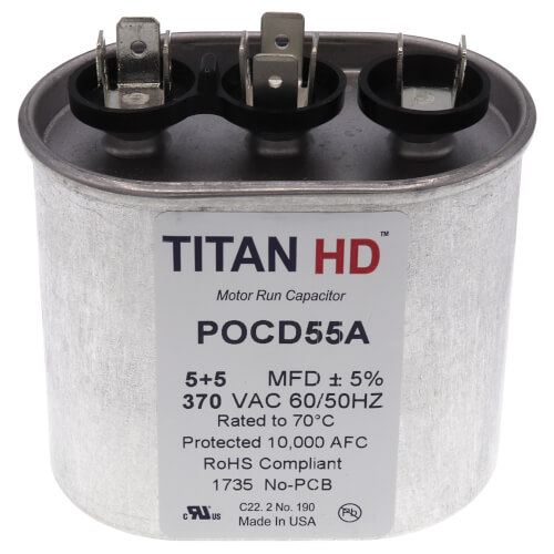 Main product image of 5/5 MFD Oval Dual Motor Run Capacitor (370V)