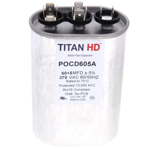 Main product image of 60/5 MFD Oval Dual Motor Run Capacitor (370V)