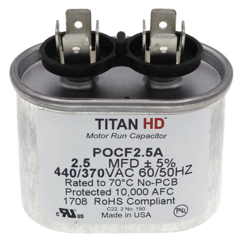 Main product image of 2.5 MFD Oval Motor Run Capacitor (440/370V)