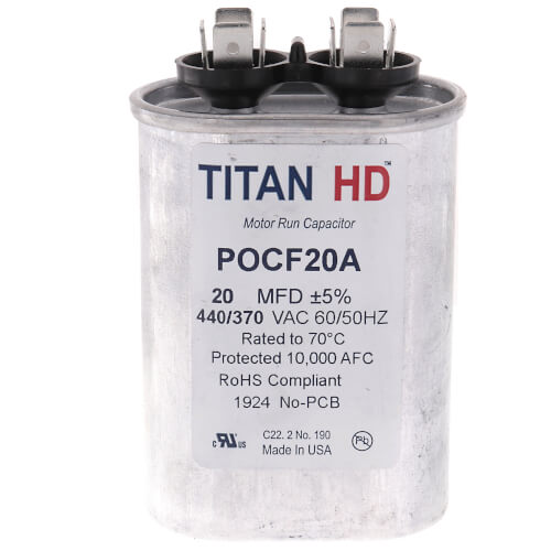 Main product image of 20 MFD Oval Motor Run Capacitor (440/370V)