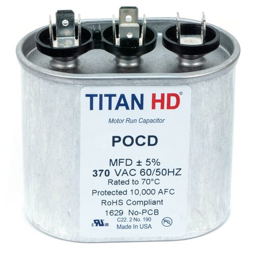 Main product image of 15/4 MFD Oval Dual Motor Run Capacitor (440/370V)