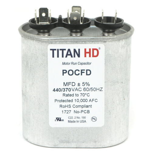 Main product image of 20/15 MFD Oval Dual Motor Run Capacitor (440/370V)