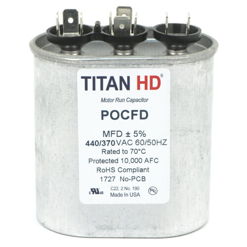 Main product image of 25/10 MFD Oval Dual Motor Run Capacitor (440/370V)