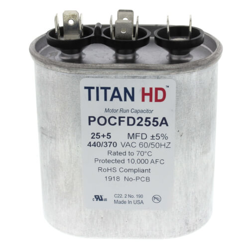 Main product image of 25/5 MFD Oval Dual Motor Run Capacitor (440/370V)