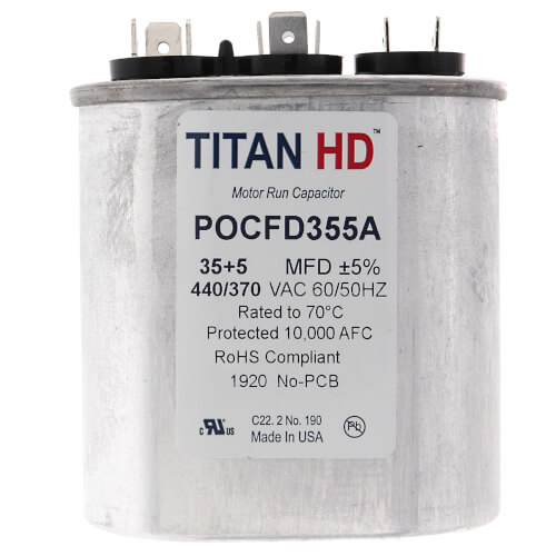 Main product image of 35/5 MFD Oval Dual Motor Run Capacitor (440/370V)