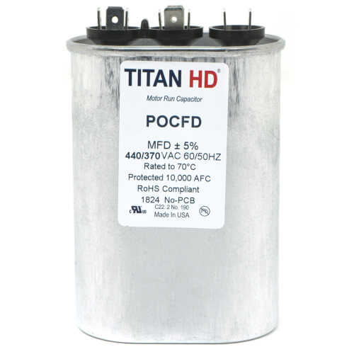 Main product image of 40/10 MFD Oval Dual Motor Run Capacitor (440/370V)