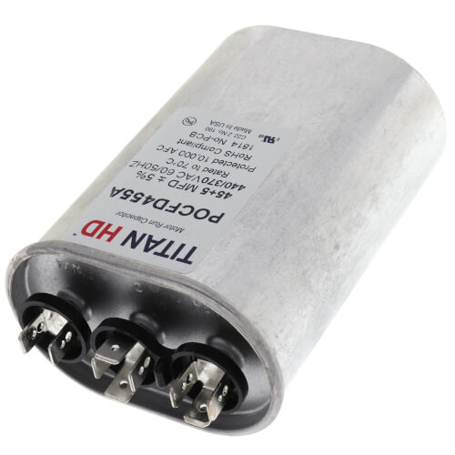 Main product image of 45/5 MFD Oval Dual Motor Run Capacitor (440/370V)