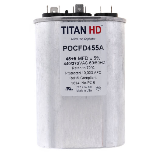 Main product image of 45/5 MFD Oval Dual Motor Run Capacitor (440/370V)