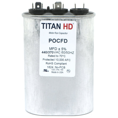 Main product image of 55/5 MFD Oval Dual Motor Run Capacitor (440/370V)