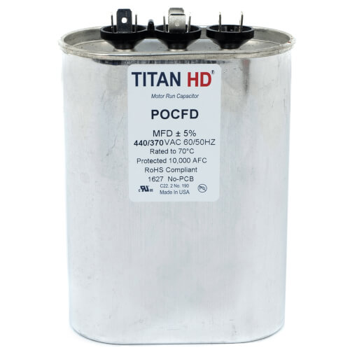 Main product image of 80/5 MFD Oval Dual Motor Run Capacitor (440/370V)
