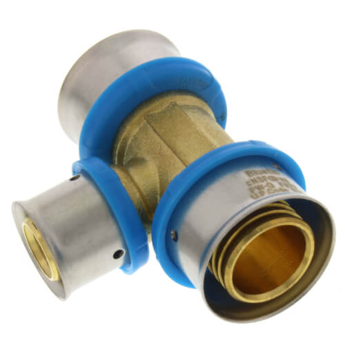 Main product image of 3/4" x 3/4" x 1/2" PEX Press Reducing Tee w/ Attached Sleeve (Lead Free)