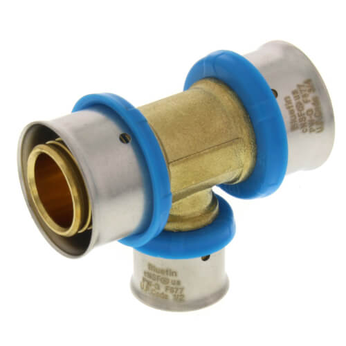 Main product image of 3/4" x 3/4" x 1/2" PEX Press Reducing Tee w/ Attached Sleeve (Lead Free)