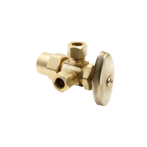 Main product image of 1/2" Nominal CPVC x 3/8" OD Comp. x 3/8" OD Comp. Multi-Turn Dual Outlet Stop Valve, Lead Free (Rough Brass)