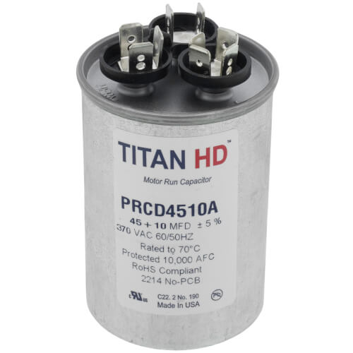 Main product image of 45/10 MFD Round Dual Motor Run Capacitor (370V)