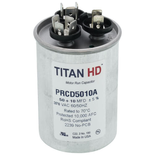 Main product image of 50/10 MFD Round Dual Motor Run Capacitor (370V)