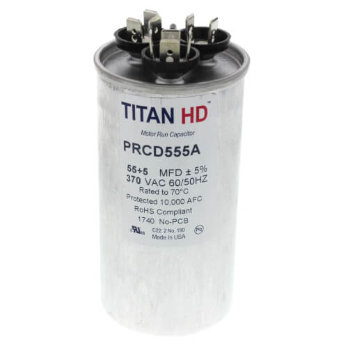 Main product image of 55/5 MFD Round Dual Motor Run Capacitor (370V)