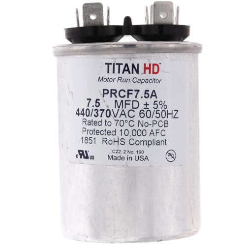 Main product image of 7.5 MFD Round Motor Run Capacitor (440/370V)
