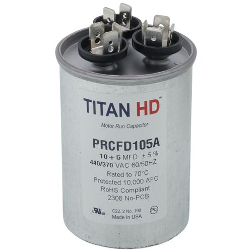 Main product image of 10/5 MFD Round Dual Motor Run Capacitor (440/370V)
