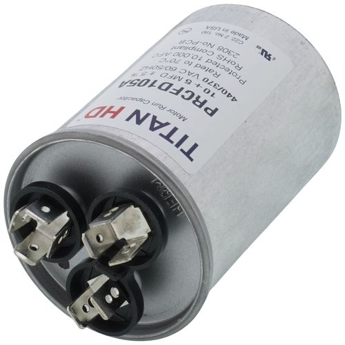 Main product image of 10/5 MFD Round Dual Motor Run Capacitor (440/370V)