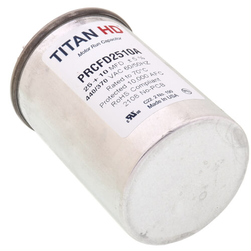 Main product image of 25/10 MFD Round Dual Motor Run Capacitor (440/370V)