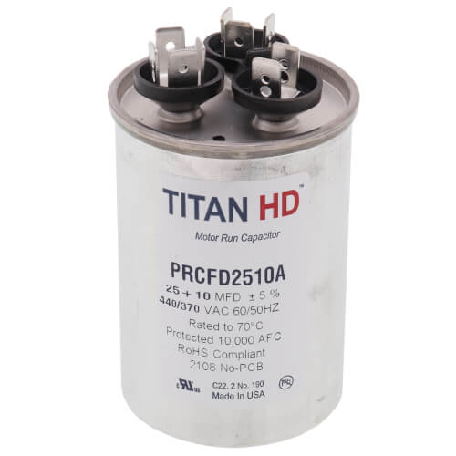 Main product image of 25/10 MFD Round Dual Motor Run Capacitor (440/370V)