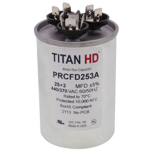Main product image of 25/3 MFD Round Dual Motor Run Capacitor (440/370V)