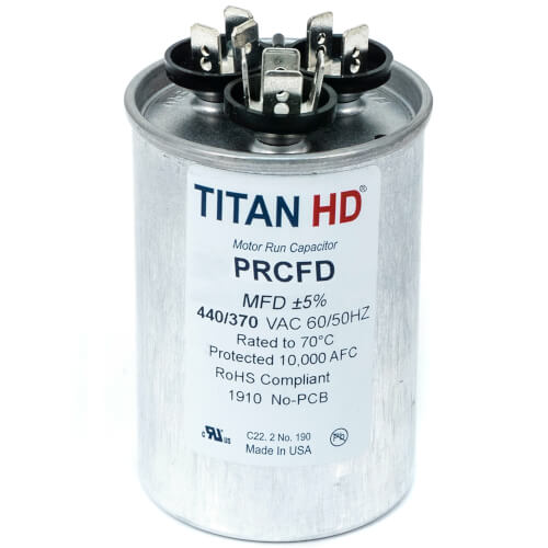 Main product image of 25/7.5 MFD Round Dual Motor Run Capacitor (440/370V)