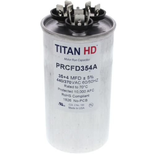 Main product image of 35/4 MFD Round Dual Motor Run Capacitor (440/370V)