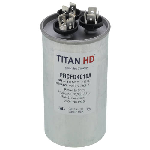Main product image of 40/10 MFD Round Dual Motor Run Capacitor (440/370V)