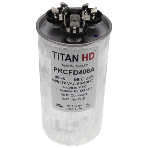 Main product image of 40/6 MFD Round Dual Motor Run Capacitor (440/370V)
