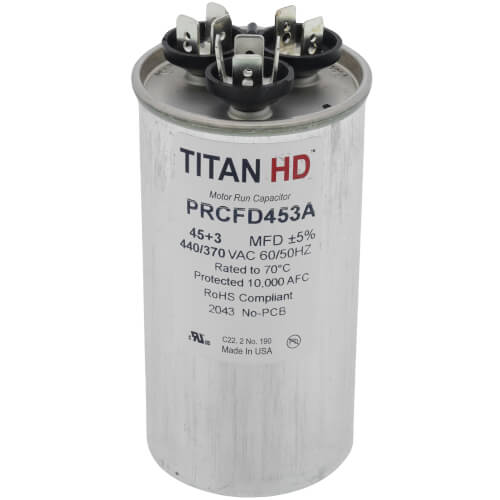 Main product image of 45/3 MFD Round Dual Motor Run Capacitor (440/370V)