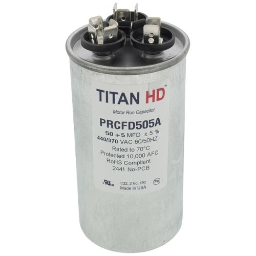 Main product image of 50/5 MFD Round Dual Motor Run Capacitor (440/370V)