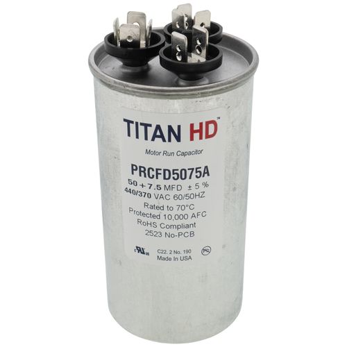 Main product image of 50/7.5 MFD Round Dual Motor Run Capacitor (440/370V)