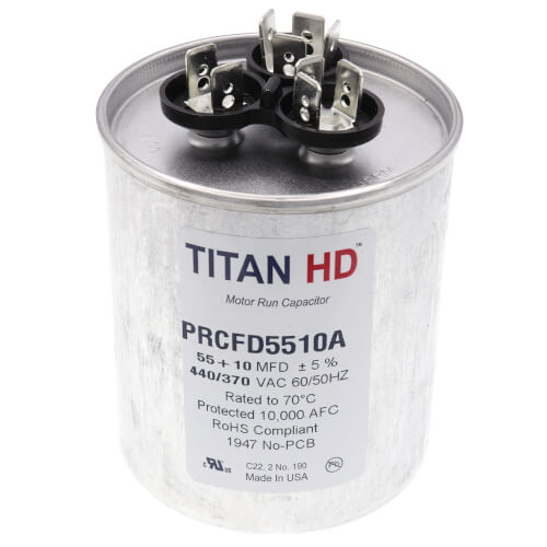 Main product image of 55/10 MFD Round Dual Motor Run Capacitor (440/370V)