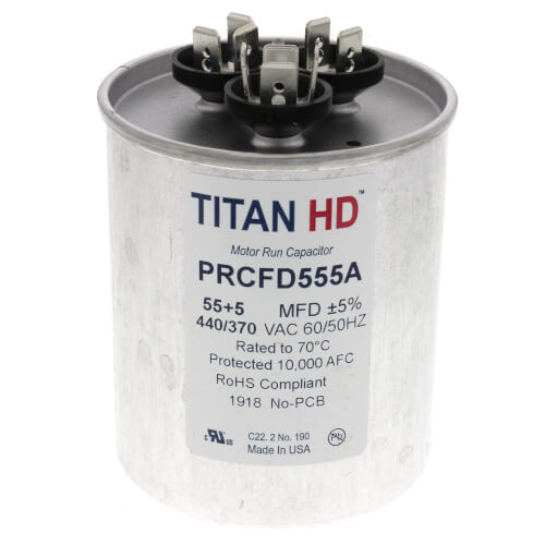Main product image of 55/5 MFD Round Dual Motor Run Capacitor (440/370V)