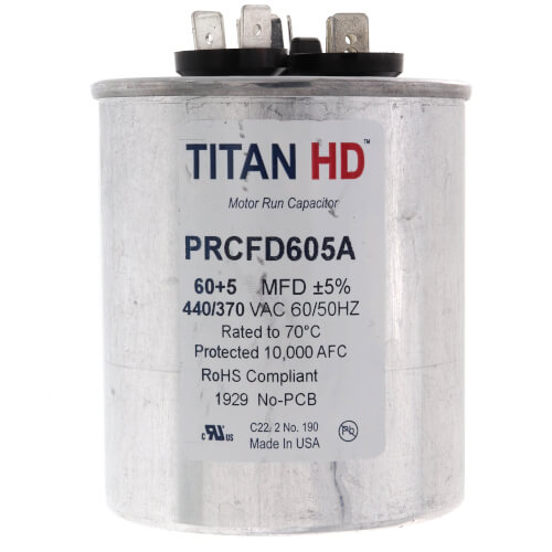 Main product image of 60/5 MFD Round Dual Motor Run Capacitor (440/370V)