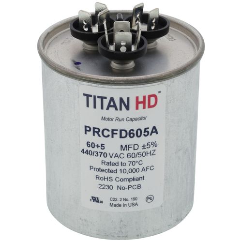Main product image of 60/5 MFD Round Dual Motor Run Capacitor (440/370V)