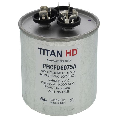 Main product image of 60/7.5 MFD Round Dual Motor Run Capacitor (440/370V)
