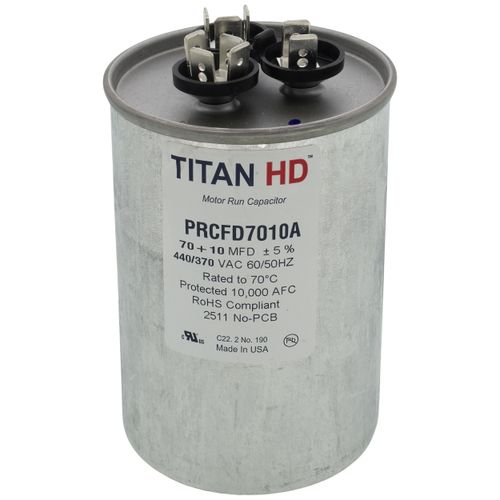 Main product image of 70/10 MFD Round Dual Motor Run Capacitor (440/370V)