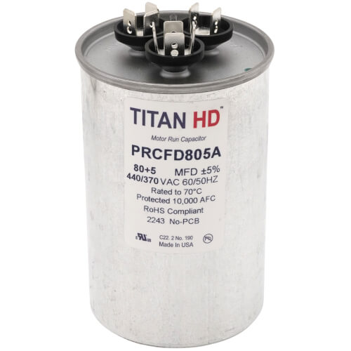 Main product image of 80/5 MFD Round Dual Motor Run Capacitor (440/370V)