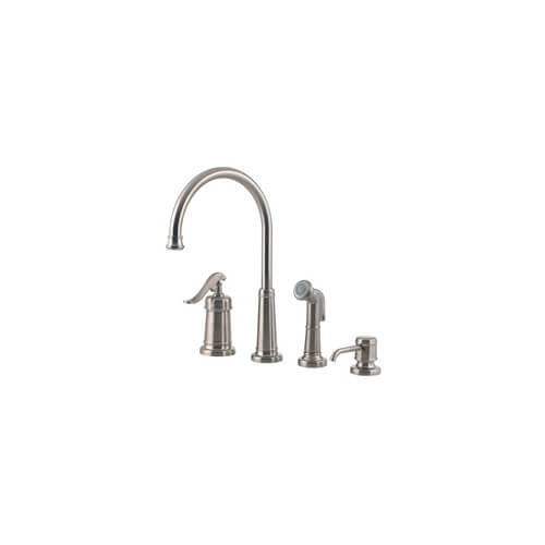 Main product image of Satin Nickel 4-Hole Kitchen Faucet with Spray and Soap Dispenser