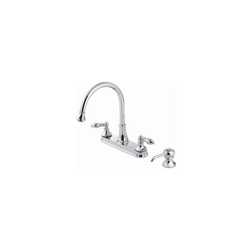 Main product image of Polished Chrome 4-Hole Kitchen Faucet with Pull-Out Sprayer, Metal Lever Handles Twist Spray Aerator Switches from Stream to Spray