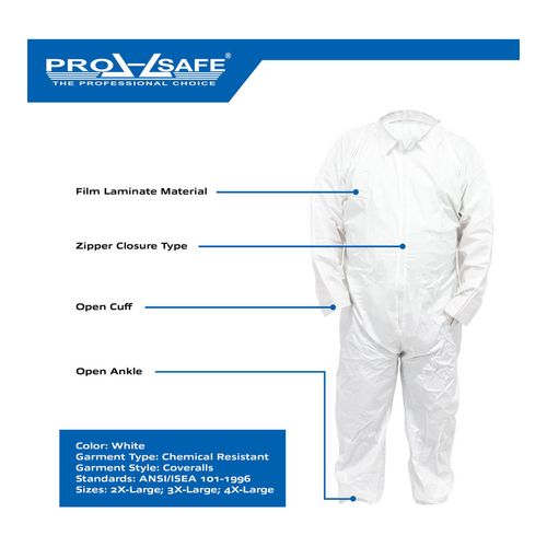 Main product image of ProShield 50 NB120S Coverall w/ Collar, Open Wrists and Ankles, White, X-Large (Pack of 25)