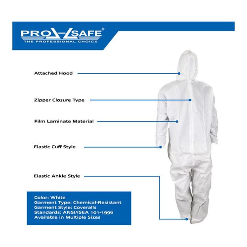 Main product image of ProShield 50 NB127S Coverall w/ Respirator Fit Hood, Elastic Wrists and Ankles, Storm Flap, White, Medium (Pack of 25)
